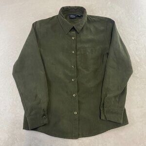 Sonoma Suede Button Up Shirt Olive Army Green Size PM